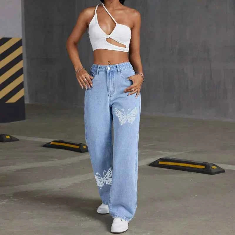Y2K Butterfly Diamond Straight Leg Jeans