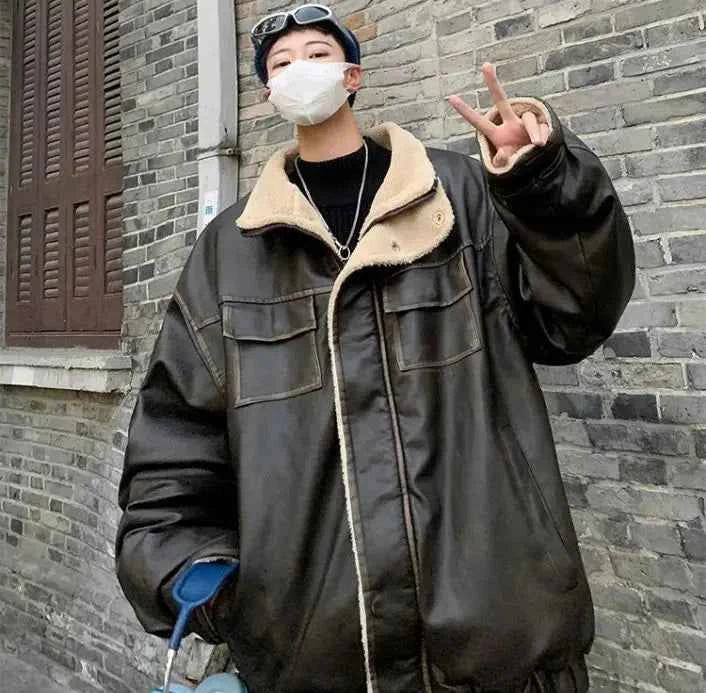 Personalized Thick Faux Fur Leather Motorcycle Jacket