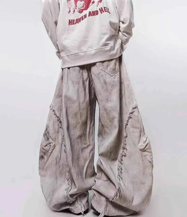 Minimalist Elastic Waist Pleated Wide Leg Jeans