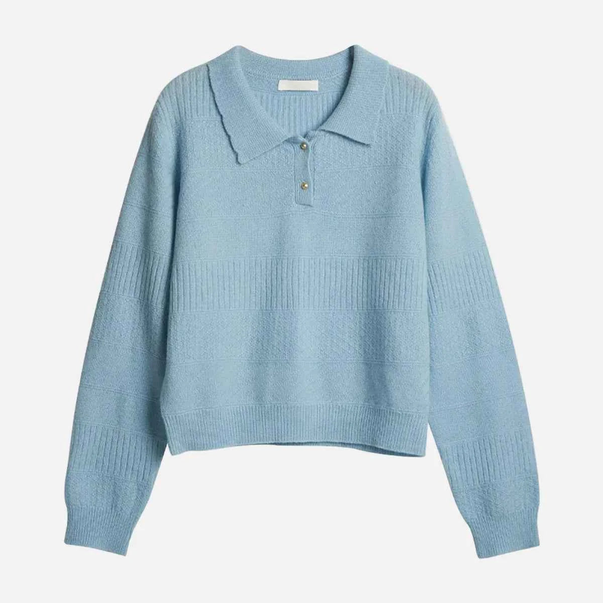 Breathable Blue Knitted Classic Polo Sweater