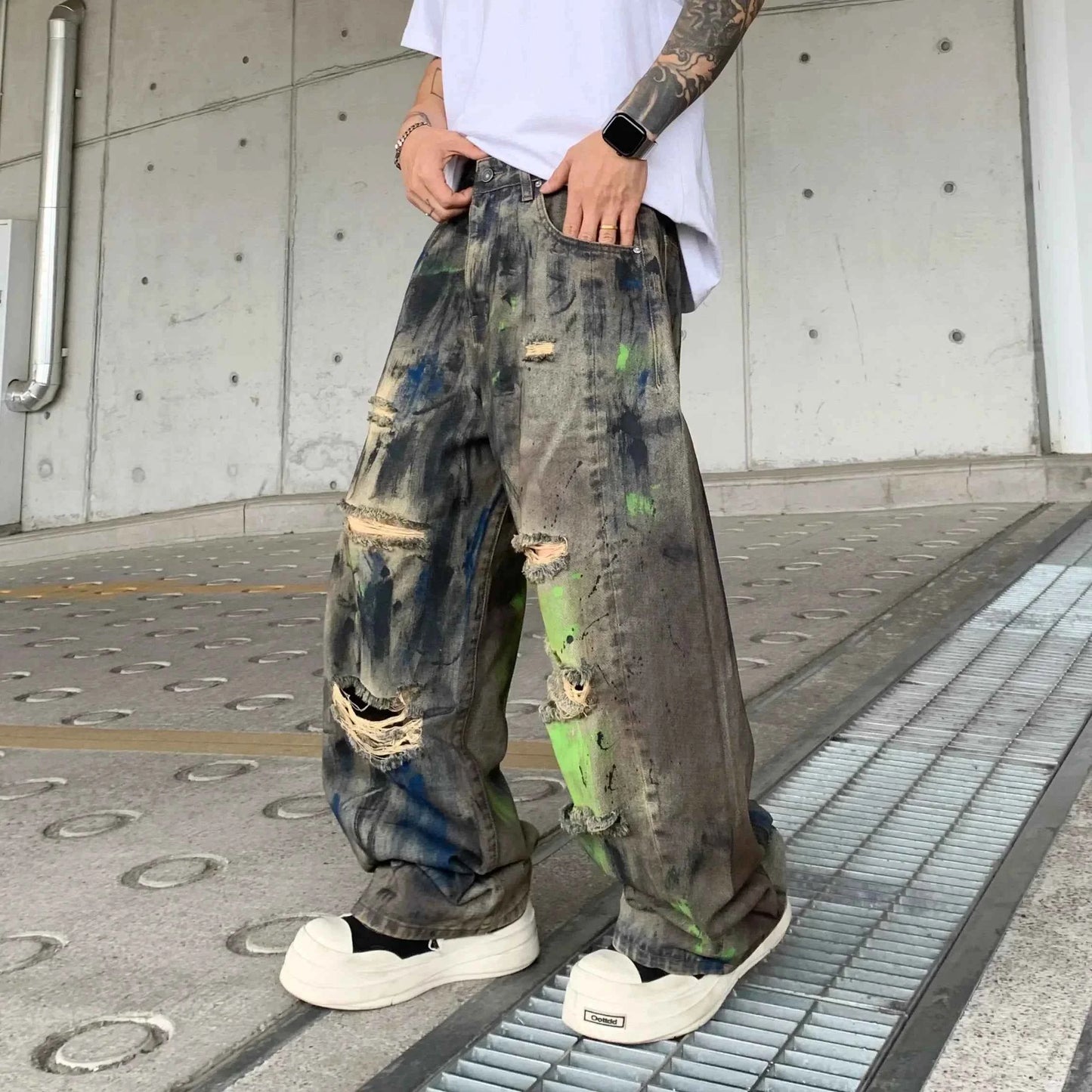 Streetwear High End Loose Straight Graffiti Jeans