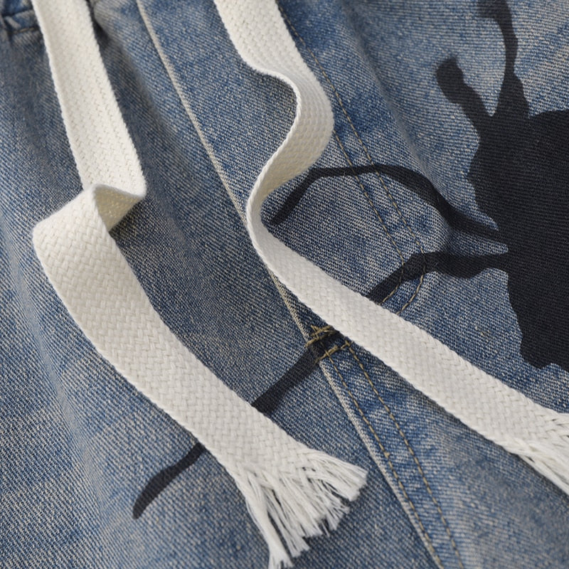 Tarantula Spider Graphic Denim Shorts