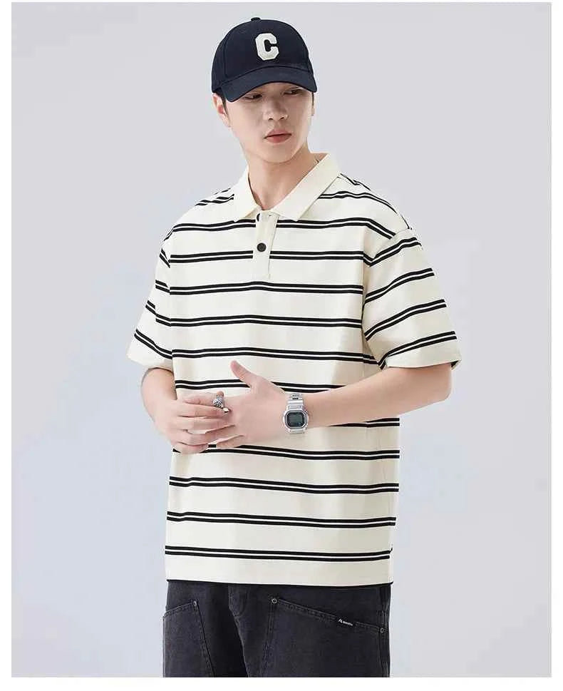 Artistic Stripe Polo Short Sleeve T-Shirt