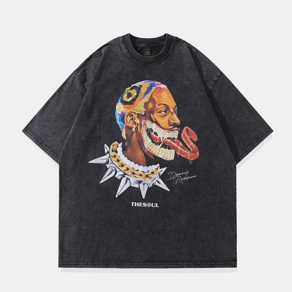 Rodman Vintage T-Shirt - 90s Aesthetic Acid-Wash Streetwear Tee | LuxuryUrbanwear - Luxuryurbanwear