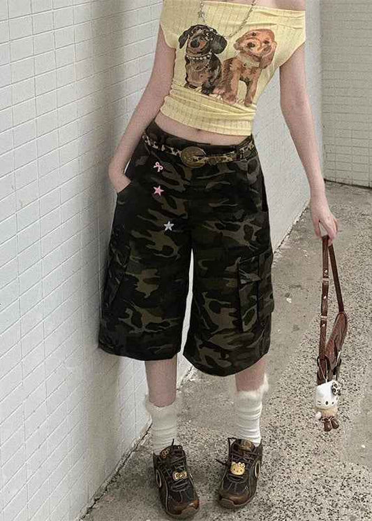 Comfortable Camouflage Cargo Wide Leg Shorts