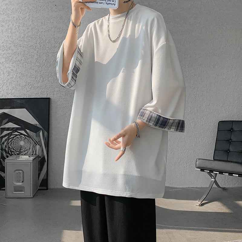 Cool Oversized Plaid Korean Style T-Shirt
