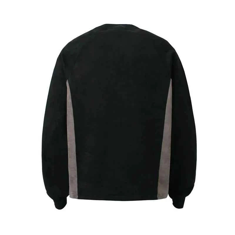 Flattering Retro Letter Patchwork Suede Sweatshirt