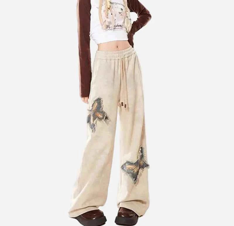 American Retro Butterfly Patch Casual Sweatpants