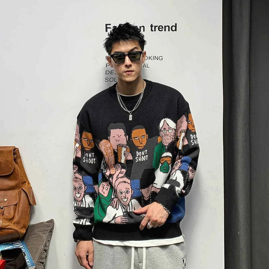 Cozy Patchwork Rabbit O Neck Sweater