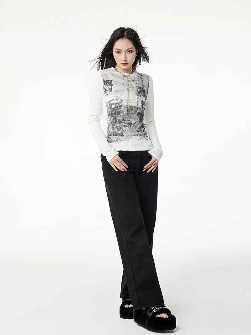 Y2K Korean Graphic Print T-Shirt