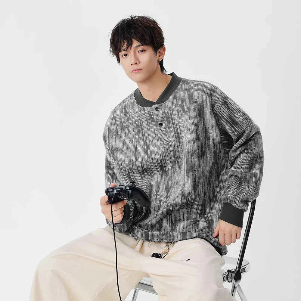 Cozy Ribbed Knit Henley Neck Sweatshirt