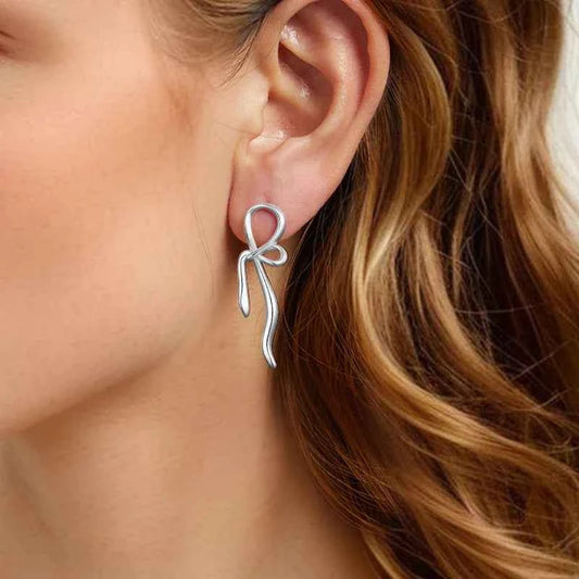 Women Elegant White Gold Plated Bowknot Earrings