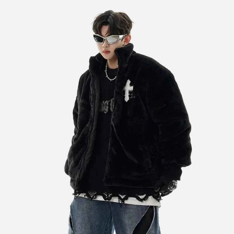Winter Hip Hop Printted Faux Fur Parkas Jacket