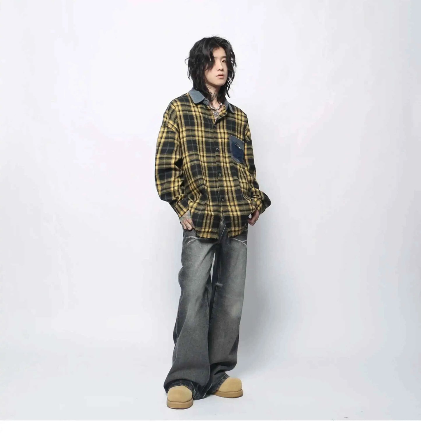 Fashionable Vintage Plaid Frayed Edge Long Sleeve Shirt