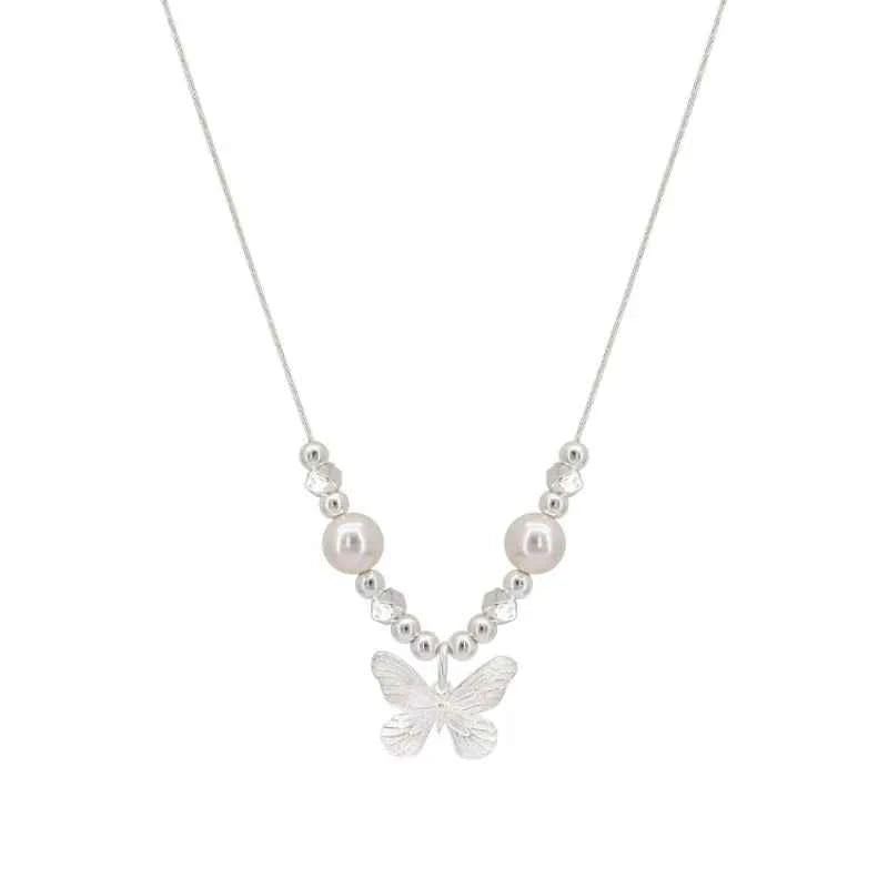 Elegant Sterling Silver Butterfly Pearl Necklace