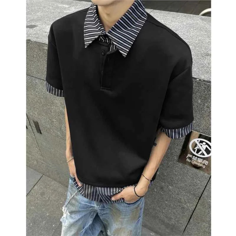 Men's Streetwear Slim Fit Striped Polo T-Shirt