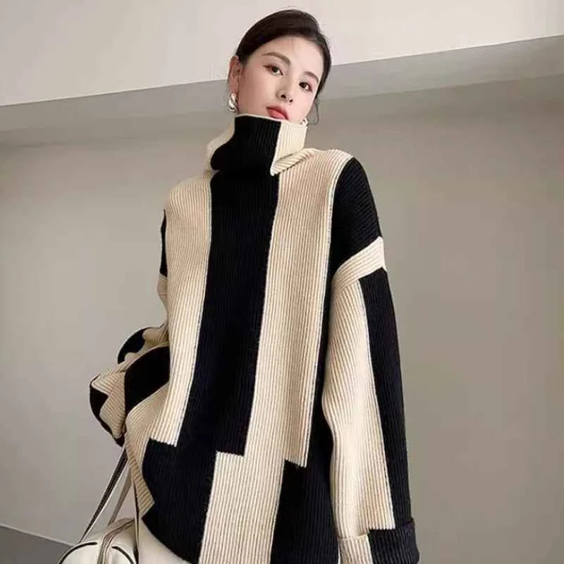 Women Retro Cozy Striped Knit Sweater