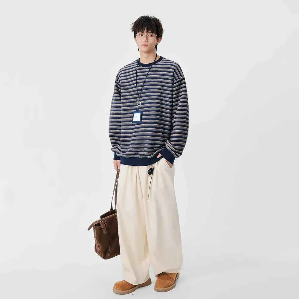 Y2K Striped Oversized Crew Neck Sweatshirt