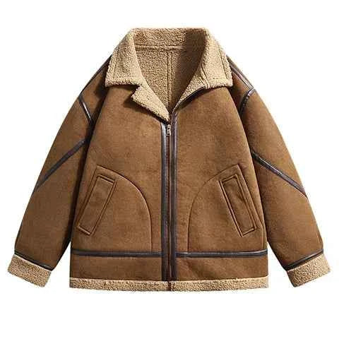 Windproof Fleece-Lined Faux Shearling Aviator Jacket