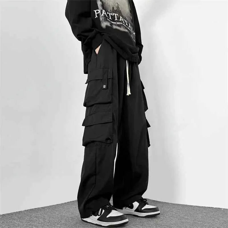 Vintage Cargo Pocket Drawstring Baggy Wide Pants
