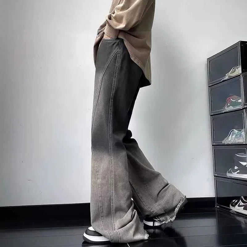 Streetwear Vintage Gray Wide Leg Flare Jeans