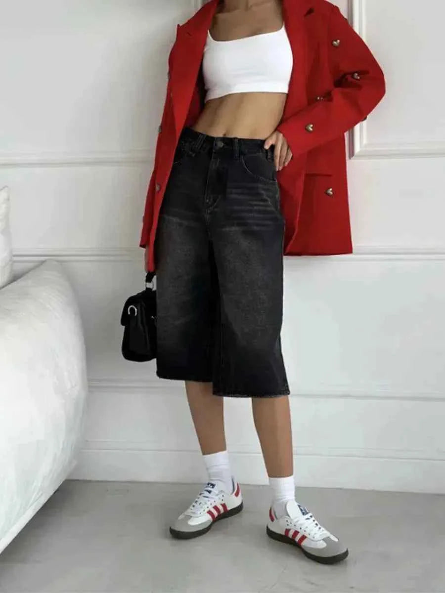 Streetwear Low Waist Wide Leg Denim Jorts