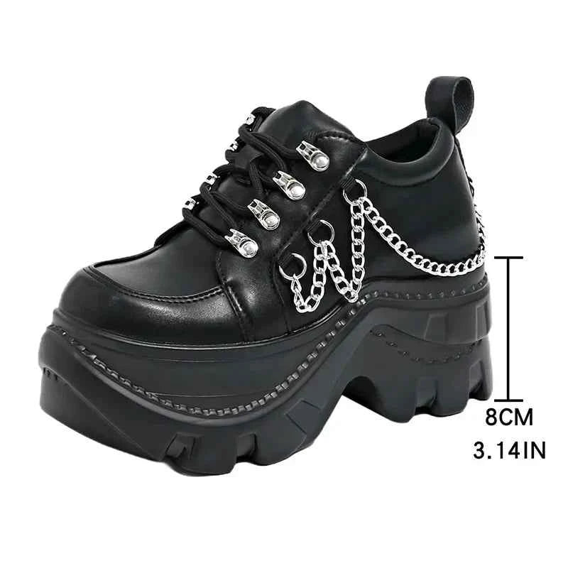 Chunky Gothic Black Chain Platform Sneakers