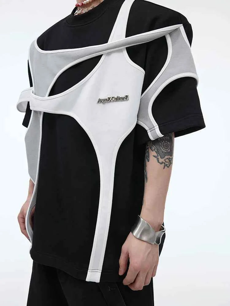 Men Streetwear Color Contrast Splicing Design T-Shirt