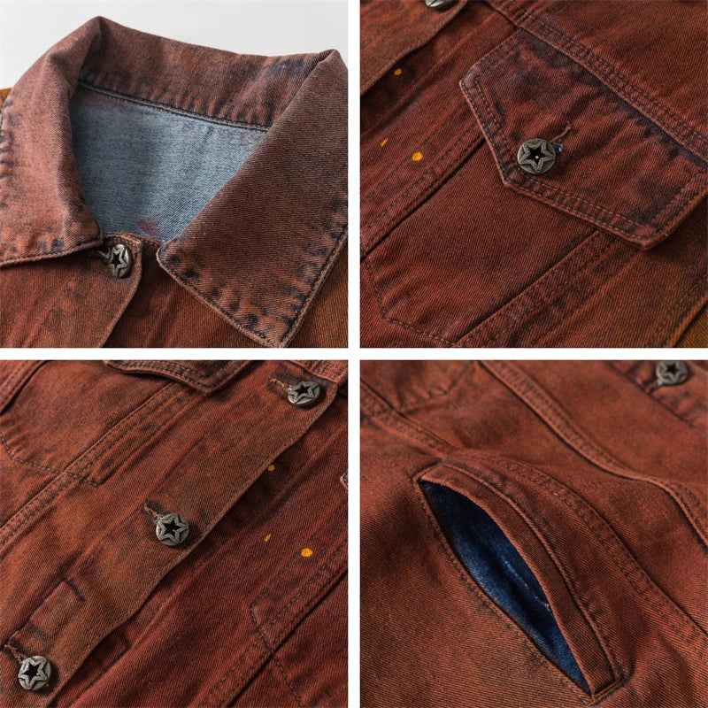 Vintage Orange Long Sleeve Denim Jacket