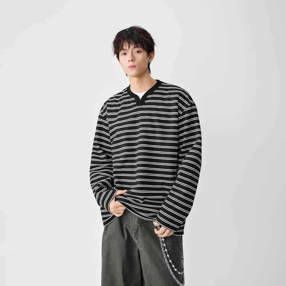 Striped Casual Long Sleeve V-Neck T-Shirt