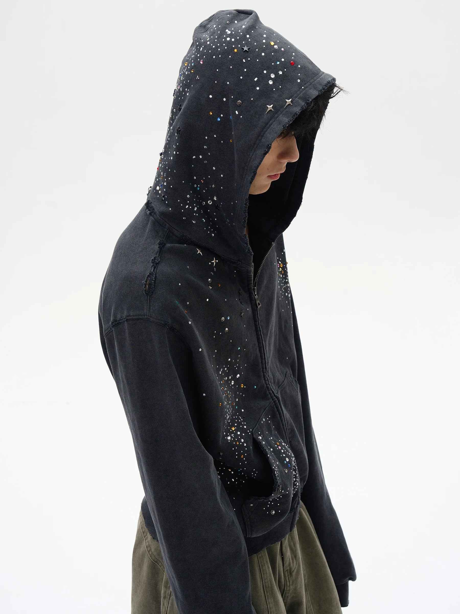 Trendy High-End Diamond Zipper Sweatshirt
