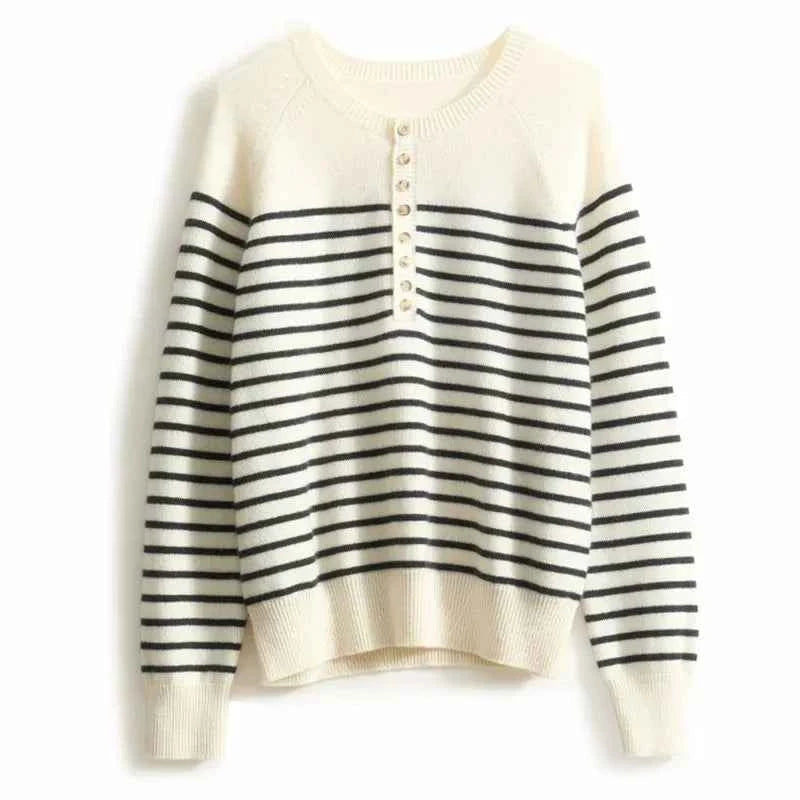 French Striped Cashmere Crew Neck Sweater