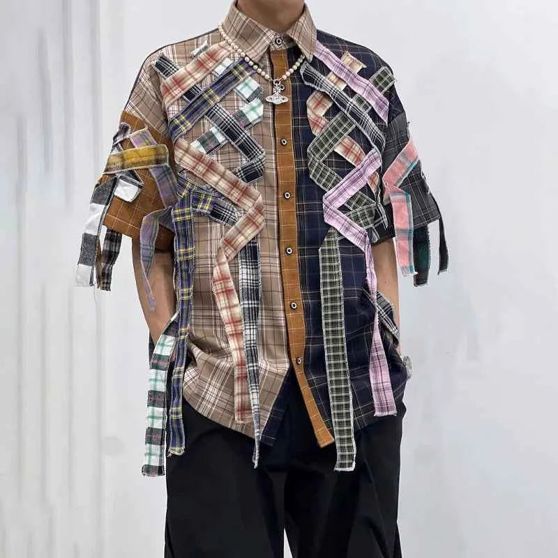 Summer Plaid Patchwork Tassel Loose Shirt