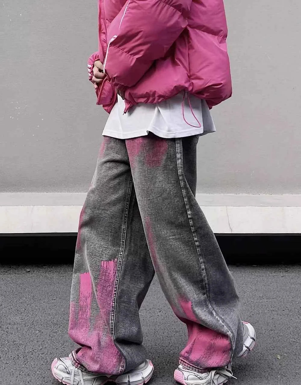 Pink Hand Painted Graffiti Washed Jeans