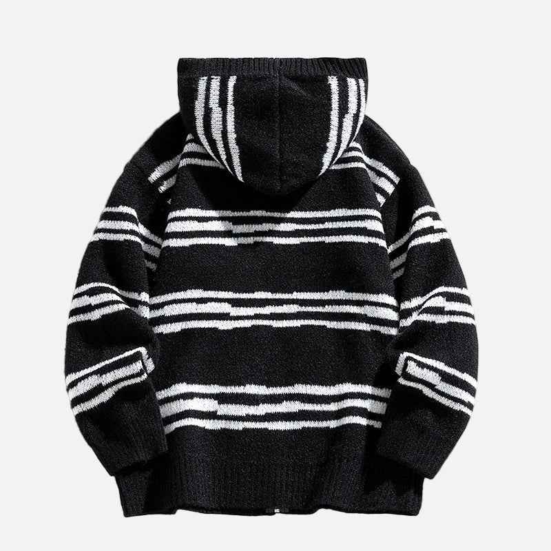 Men Cozy Striped Zipper Hooded Cardigan