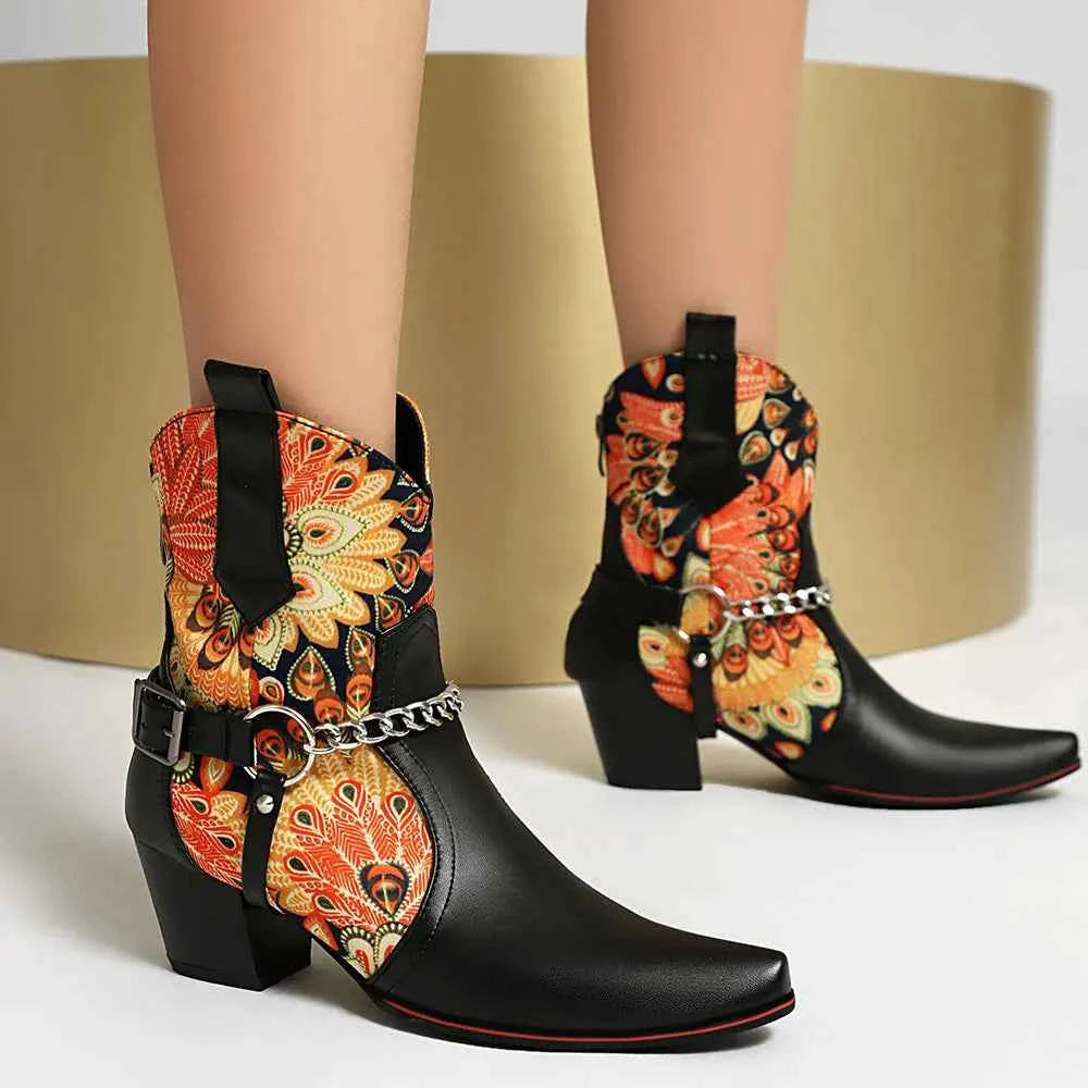 Gothic Rose Skull Cowboy Boot