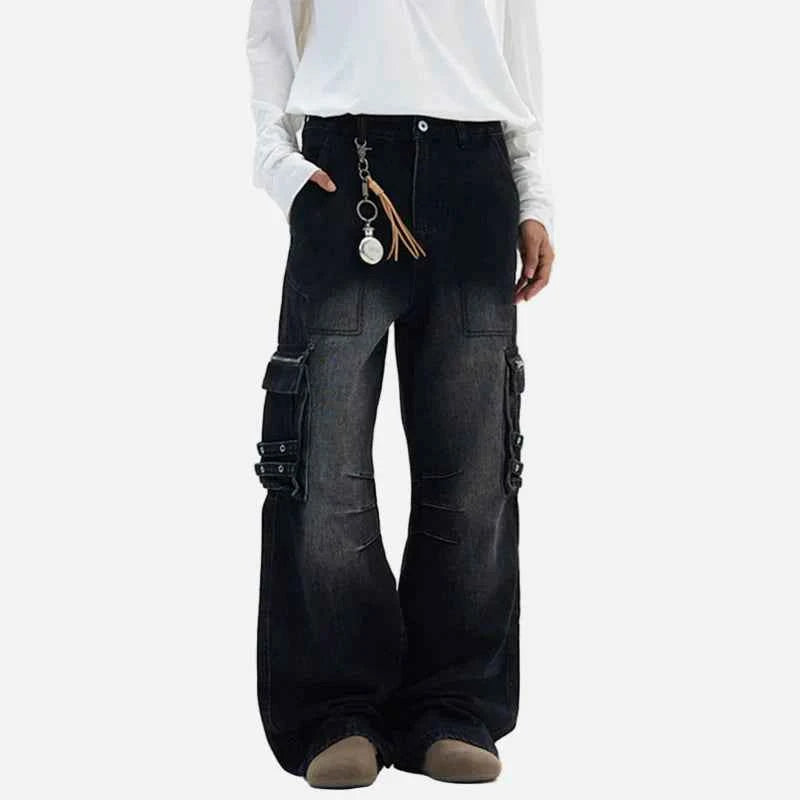 Functional Multi-Pocket Straight Leg Denim Jeans