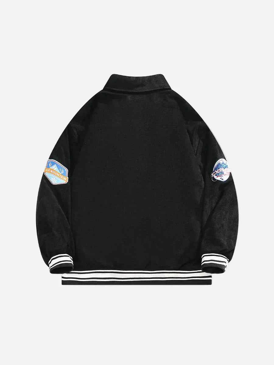 Heavy Motorcycle Suede Letter Embroidery Varcity Jacket
