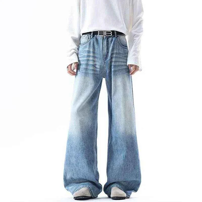 High-Quality Gradient Washed Straight Tube Jeans