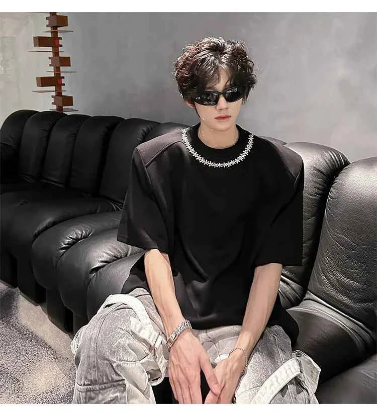 Vintage Oversized Loose Chain Shoulder Pad T-Shirt