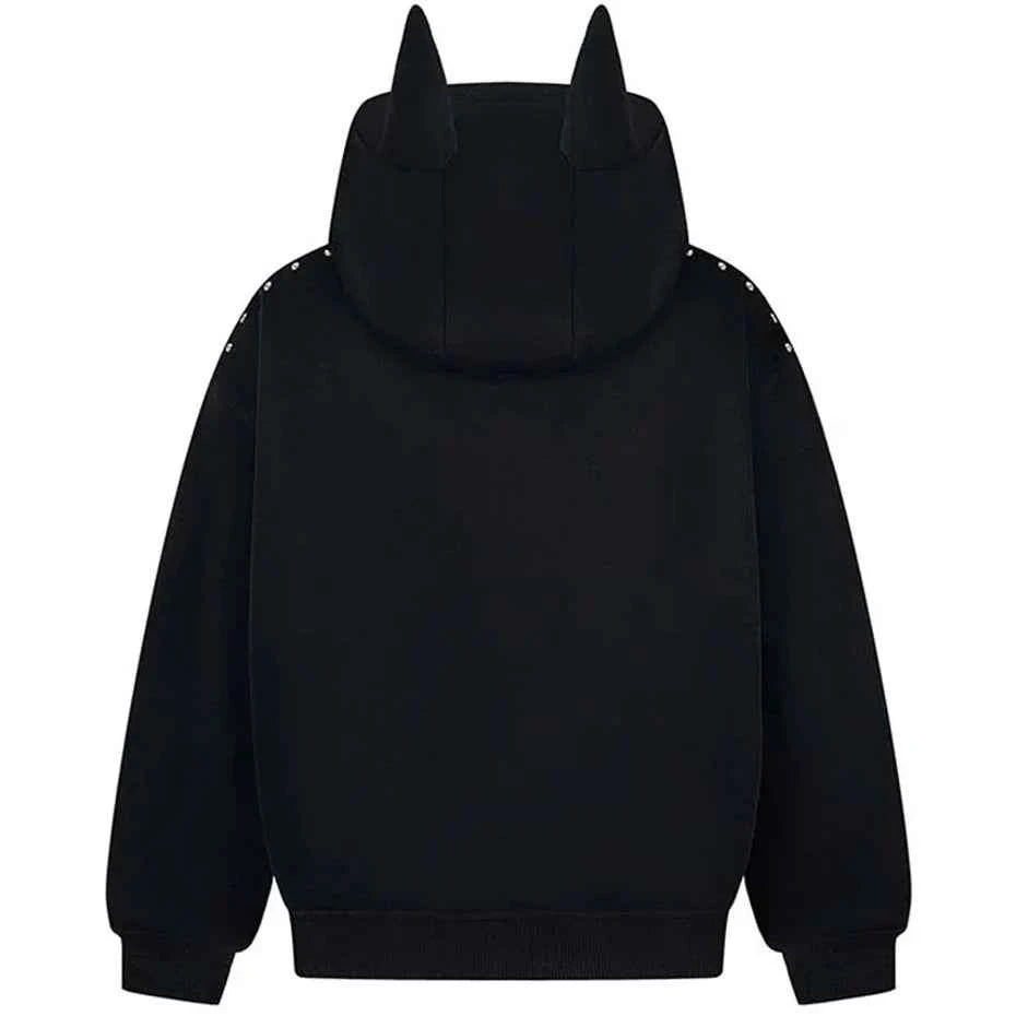 Y2K Rivet Patchwork Casual Loose Hooded Sweatshirt