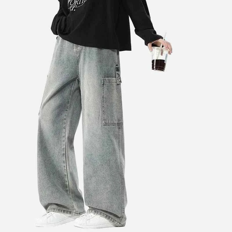 High-Quality Retro Wide Leg Denim Cargo Jeans