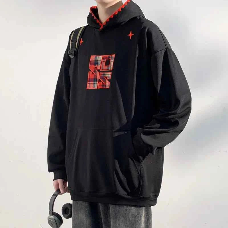 Plaid Splicing Oversized Fake Two Pieces Hoodie