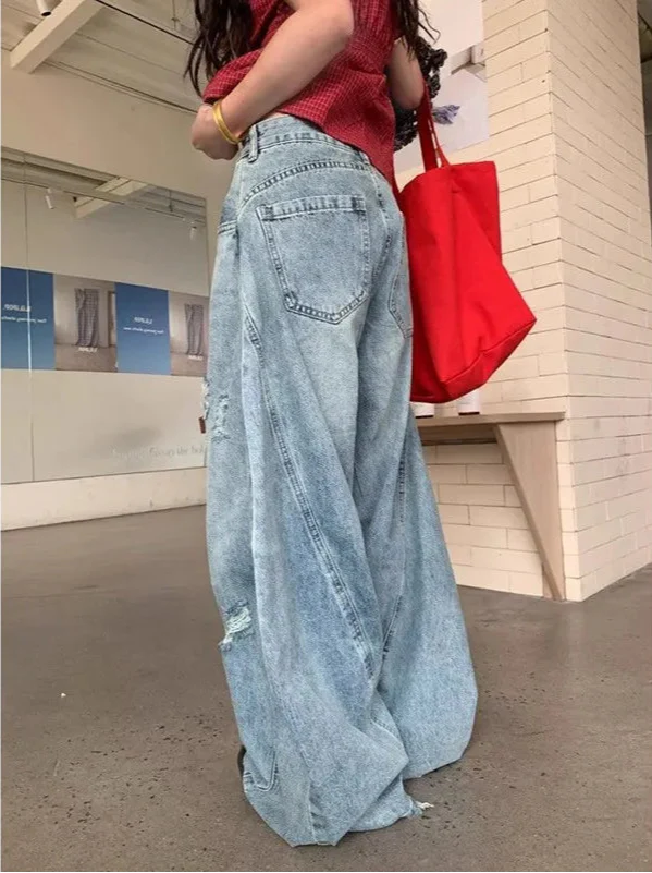 Women Comfort Vintage High Waist Wide Leg Jeans - Luxuryurbanwear