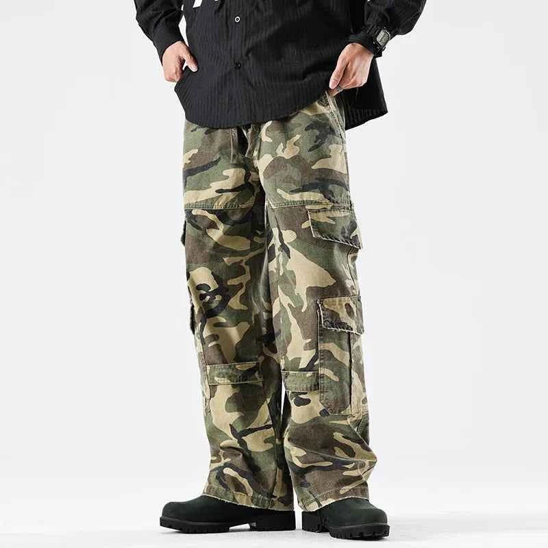 Streetwear Elastic Waist Vintage Camo Cargo Pants