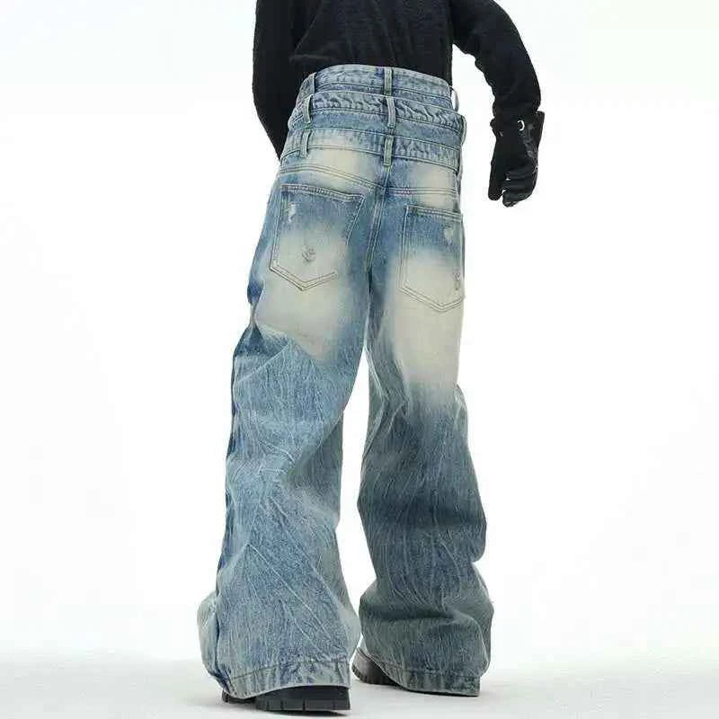 Men Layered Patchwork Wide Leg Jeans