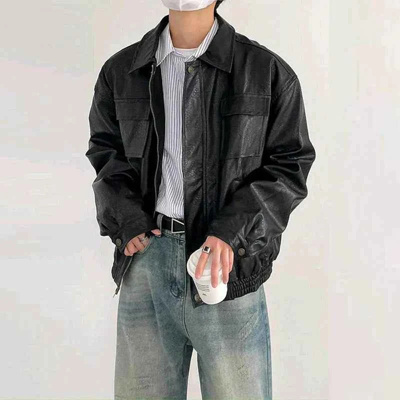 Men's Classic Retro Texture PU Leather Jacket