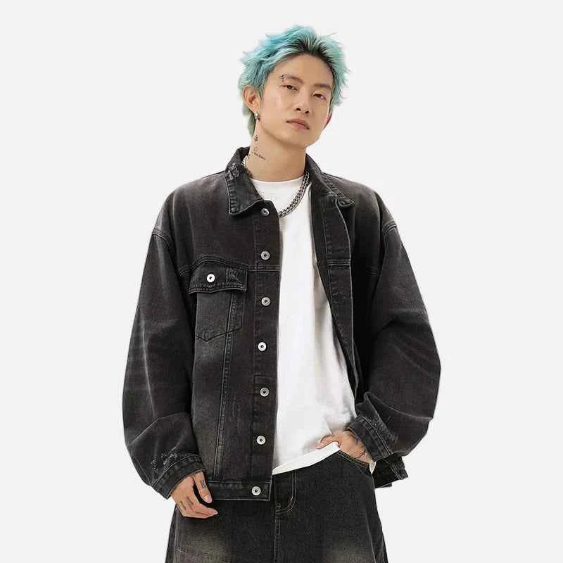 Damaged Neckline Loose Denim Jacket