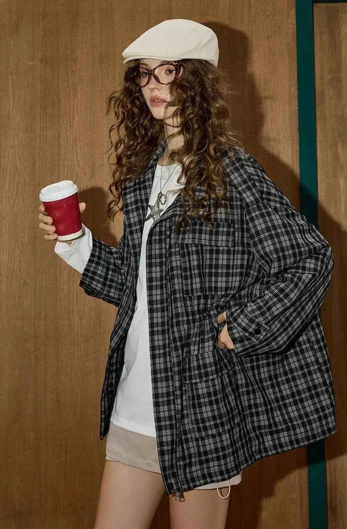 Versatile Vintage Plaid Trench Jacket