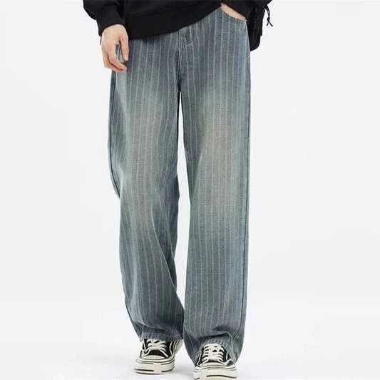 Vintage Blue Striped Autumn Wide Leg Denim Jeans